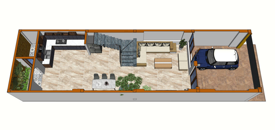 Nhà 3 tầng lệch 5m
