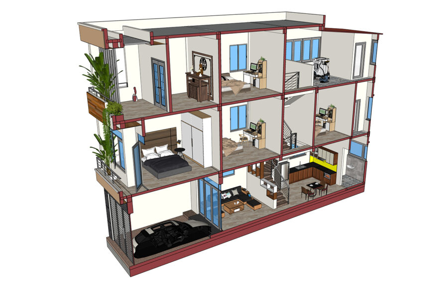 Nhà 4.5m x 16.5m 3 tầng