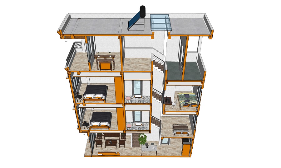 Nhà nhỏ 3.5m x 11m 4 tầng lệch