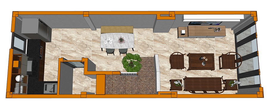 Nhà nhỏ 3.5m x 11m 4 tầng lệch