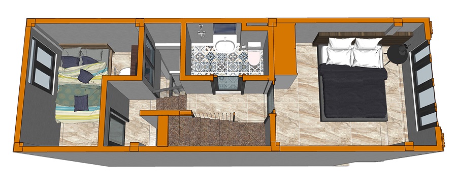 Nhà nhỏ 3.5m x 11m 4 tầng lệch