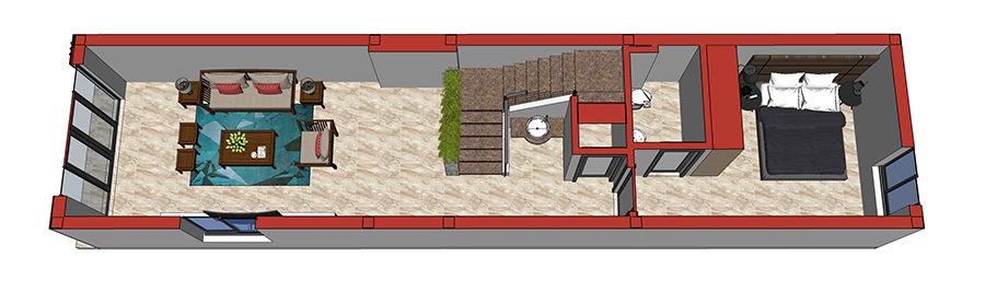 Nhà lệch tầng 4.1m x 18m 