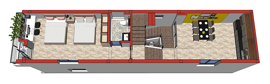 Nhà lệch tầng 4.1m x 18m 