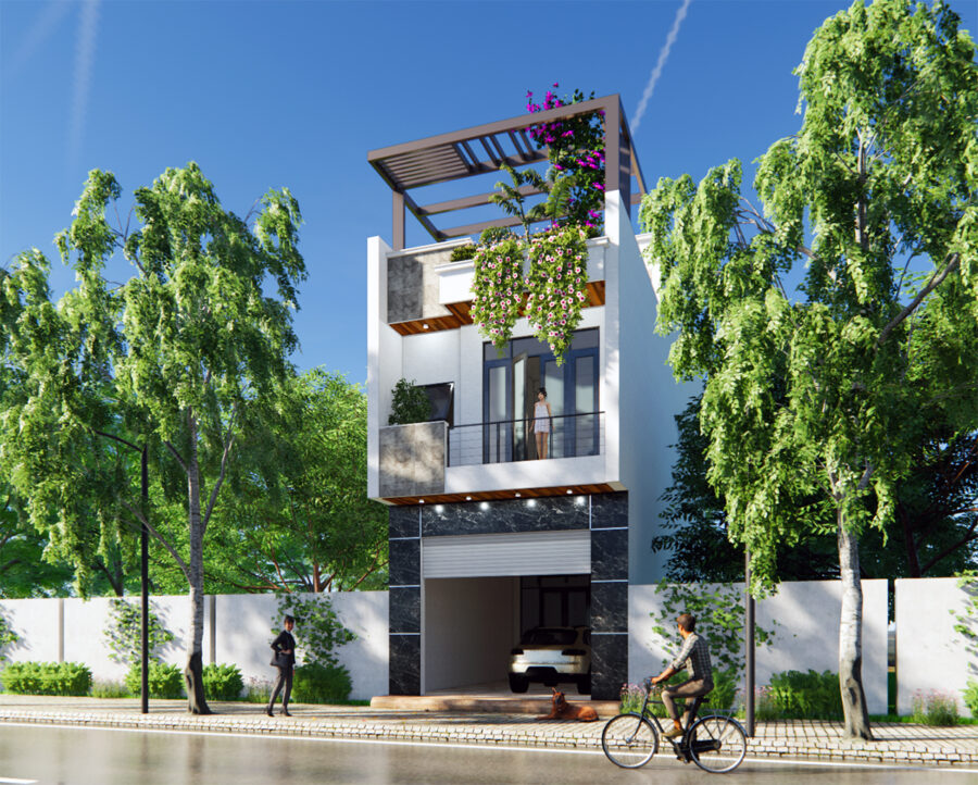 Nhà 3 tầng lệch kết hợp kinh doanh