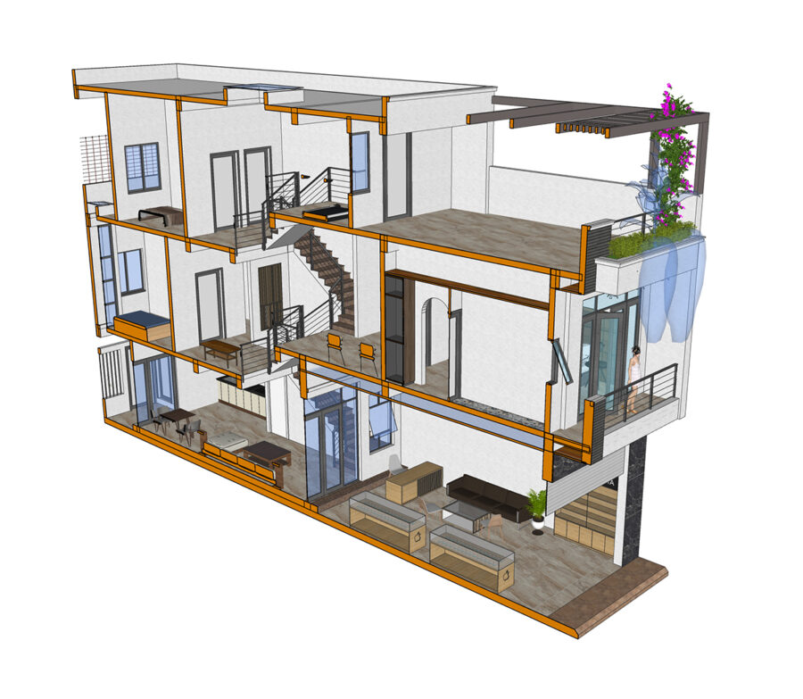 Nhà 3 tầng lệch kết hợp kinh doanh