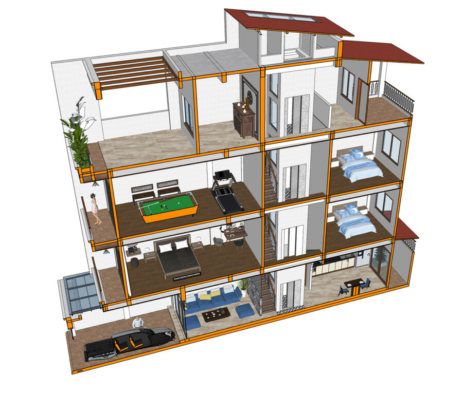Nhà phố 4 tầng lệch 5m