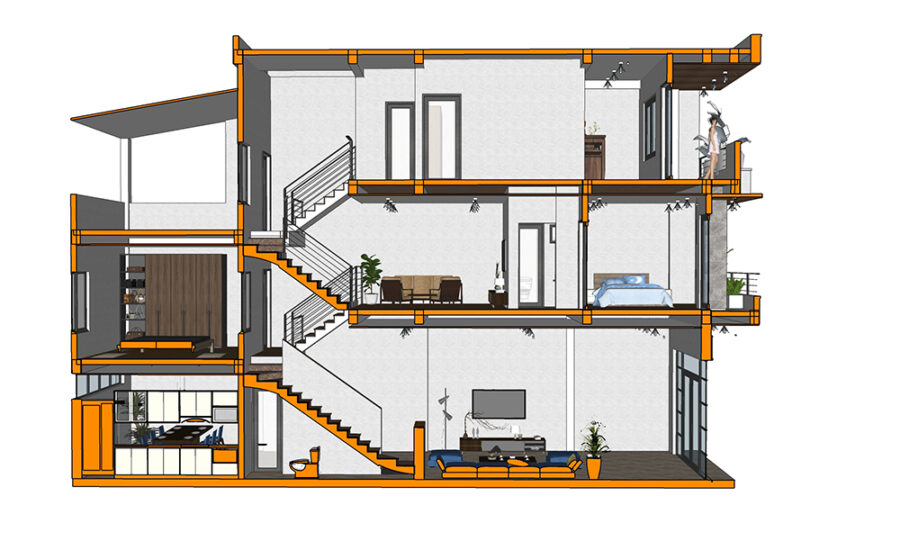 Nhà phố 4m x 16m lệch tầng