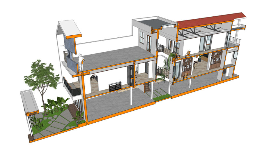 Nhà phố 3 tầng lệch 8m