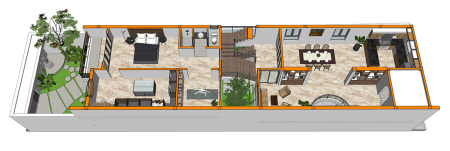 Nhà phố 3 tầng lệch 8m